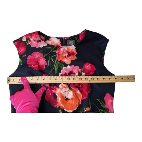 Vince Camuto Womens Floral Sheath Dress Sleeveless Dark Navy Pink Red Size 12 - Picture 9 of 12